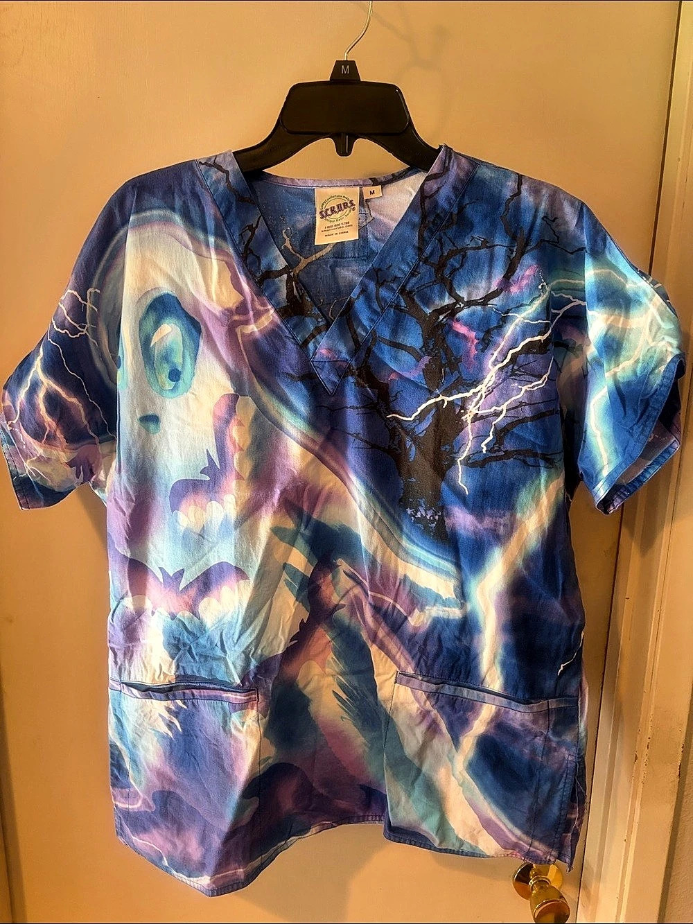 S.C.R.U.B.S. Printed Scrub Top in Blue & Purple Size Medium